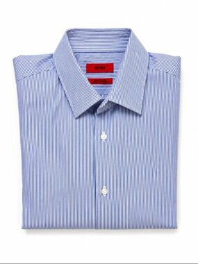 Hugo Boss Blue Stripe Short Sleeve Button Shirt Cotton Size 16 Neck Office
